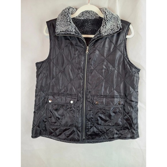 Thyme and Honey Women's (M) Black Quilted & Gray Fleece Reversible Full Zip Vest - Picture 2 of 12